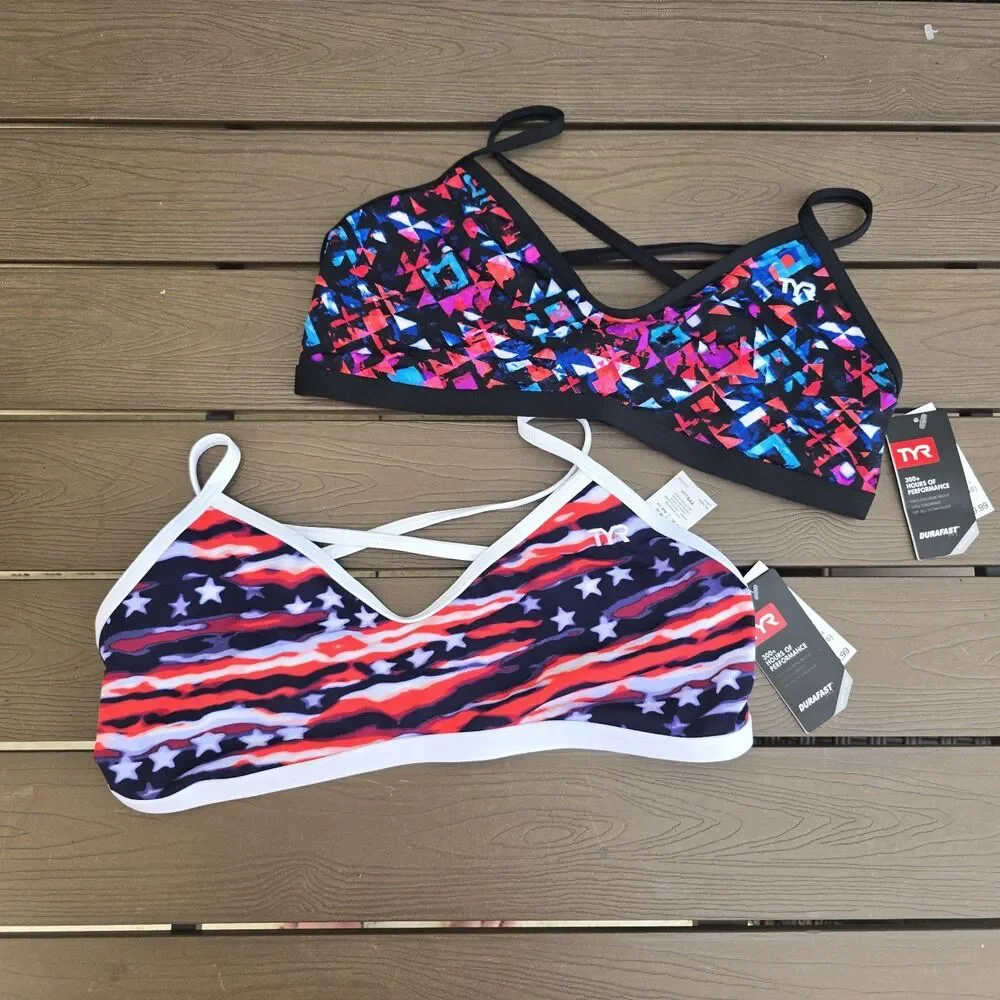 TYR Women's Trinity Top Bundle All American & Meso Sz XL New